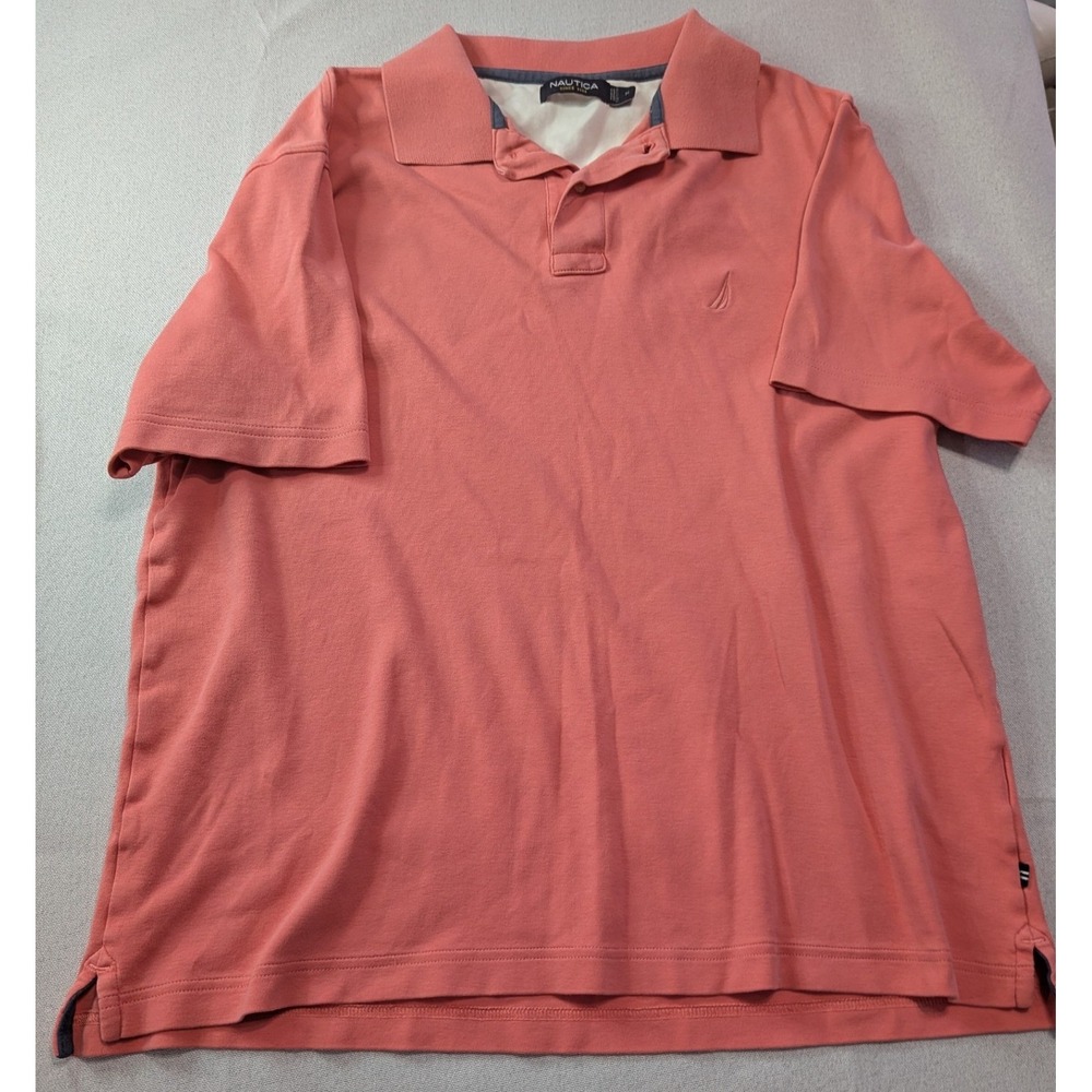Nautica Polo Shirt Women Medium Coral Pink Excellent Short Sleeve Cotton Pique